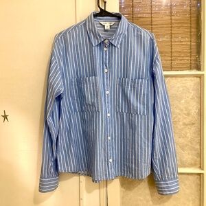 100% Cotton Women’s pin striped button up long sleeve shirt